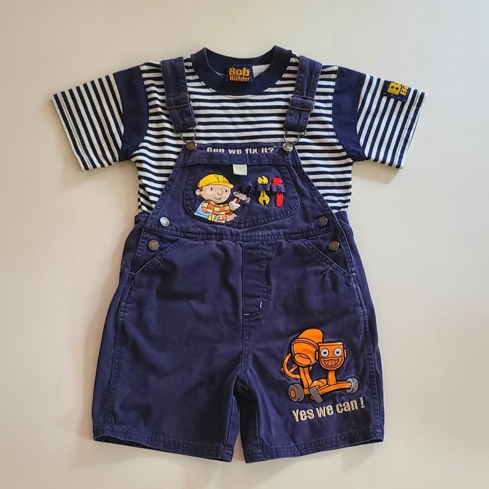 ~Vintage~ Bob the Builder Bib Overalls Shirt Shorts Toddler 5T Nick Jr 90s/Y2k
